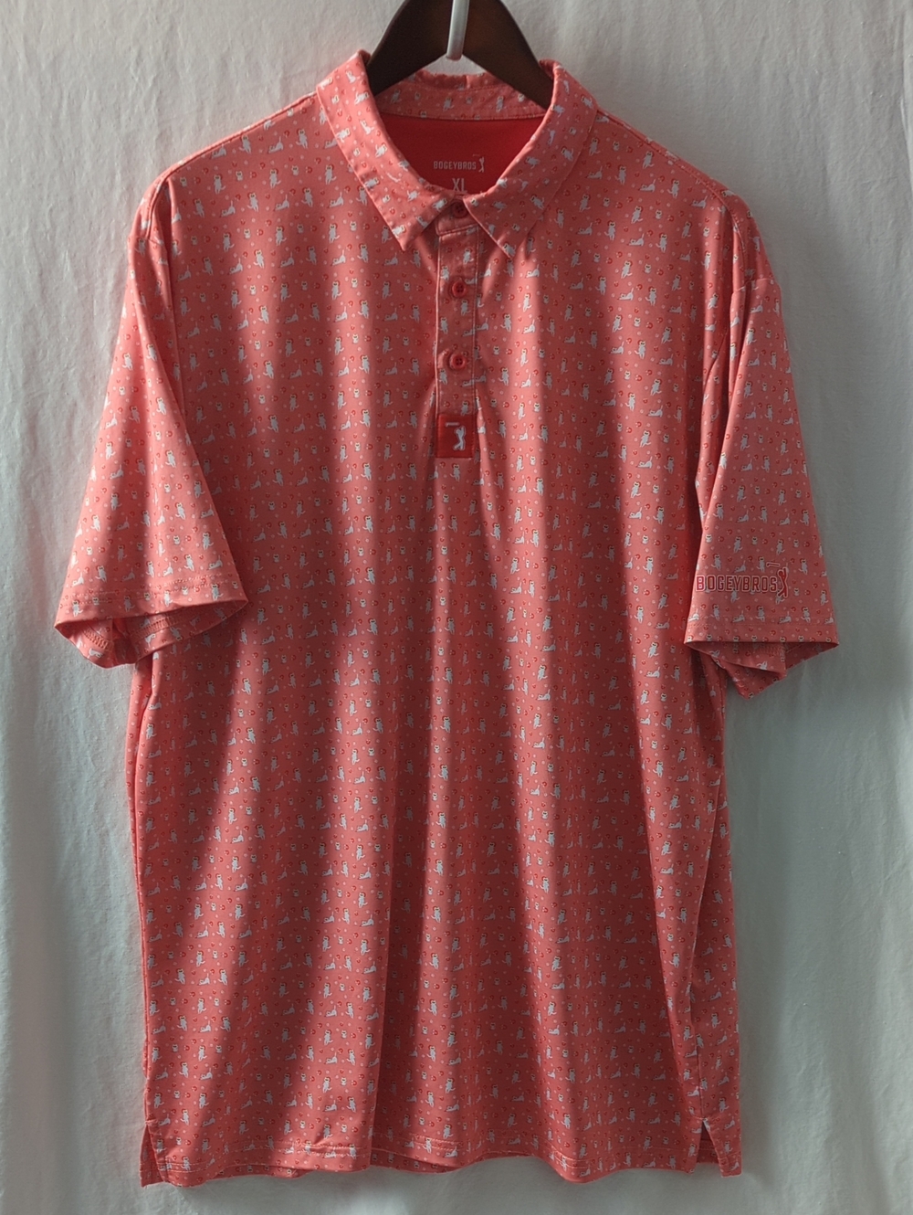 Bogey Bros Kitty Magnet Golf Polo Shirt Coral Orange Mens Size XL Novelty Print